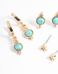 Gold Turquoise Ball Stack Earring Pack - link has visual effect only