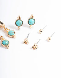 Gold Turquoise Ball Stack Earring Pack - link has visual effect only