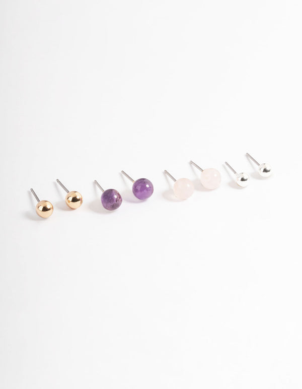 Mixed Metal Graduated Ball Stack Earring Pack