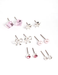 Kids Diamante Bow Cube Stud Earrings 6-Pack - link has visual effect only