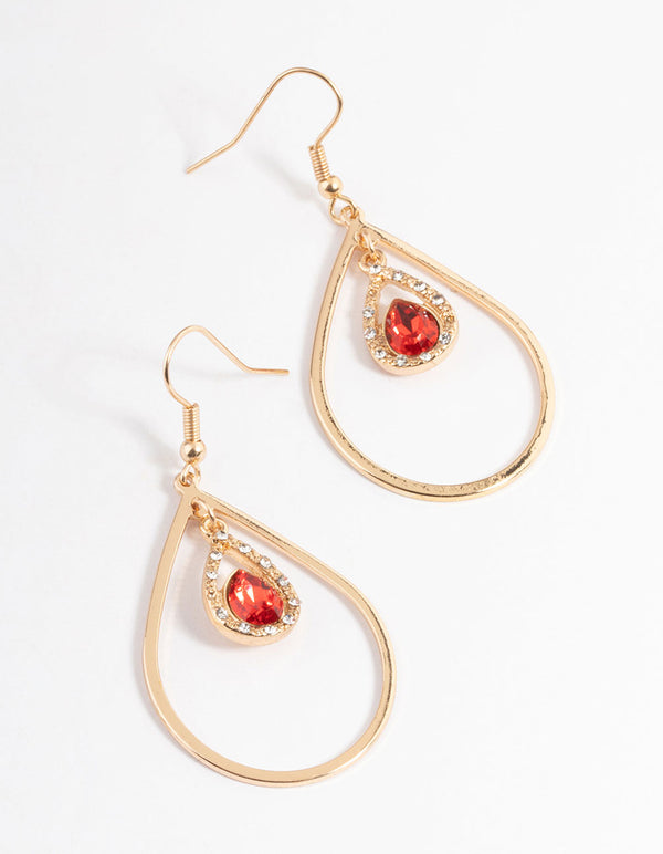 Red Large Open Diamante Drop Earrings