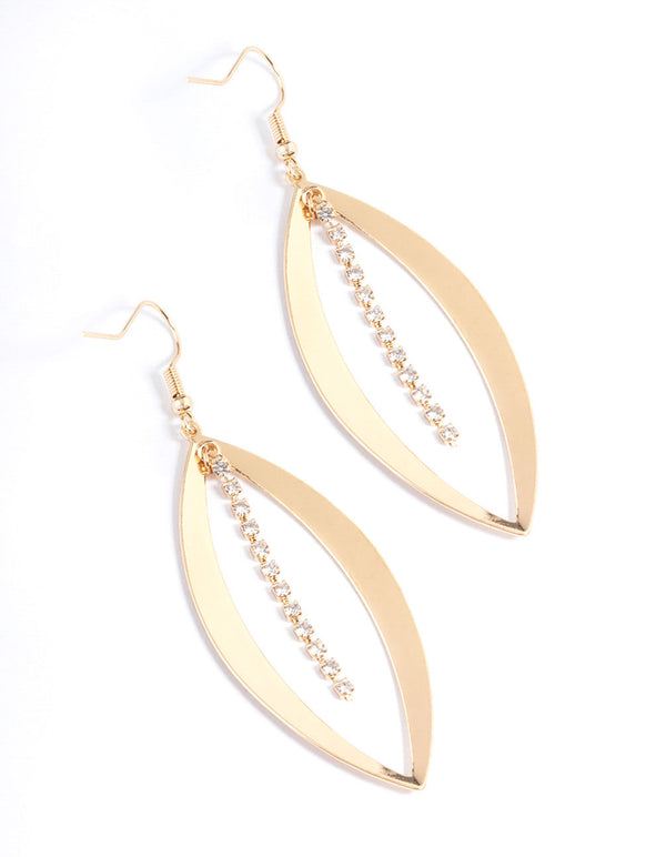 Gold Open Marquise Cupchain Drop Earrings