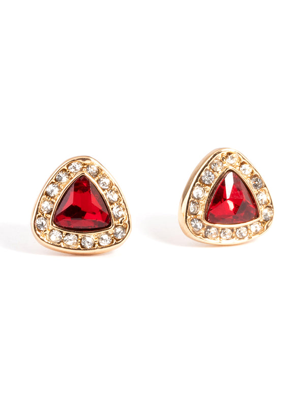 Red Trilliant Cut Stud Earrings