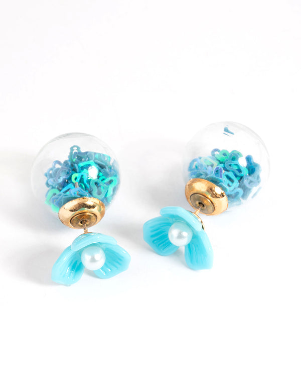 Glass Blue Flower Sandwich Earrings