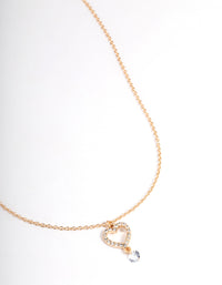 Gold Stone & Heart Drop Necklace Set - link has visual effect only