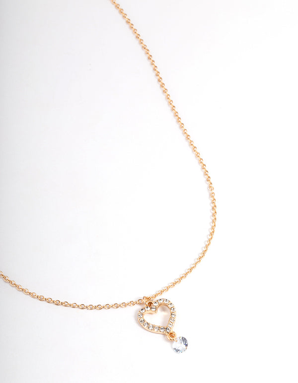 Gold Stone & Heart Drop Necklace Set