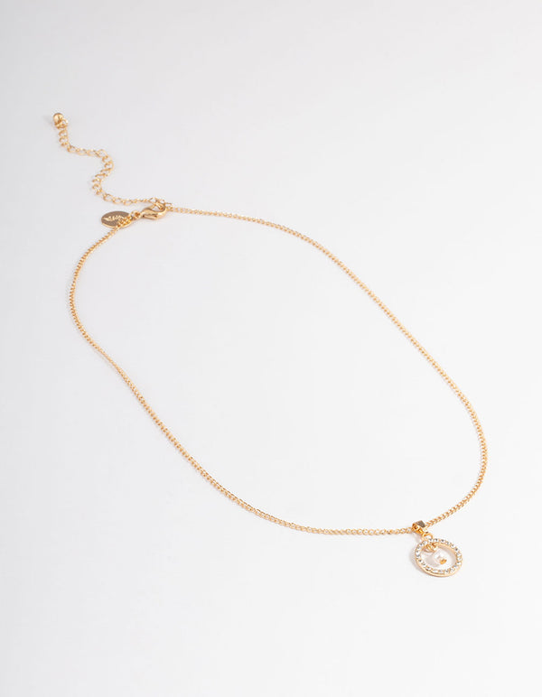 Gold Stone Set Circle with Pearl Necklace - Lovisa
