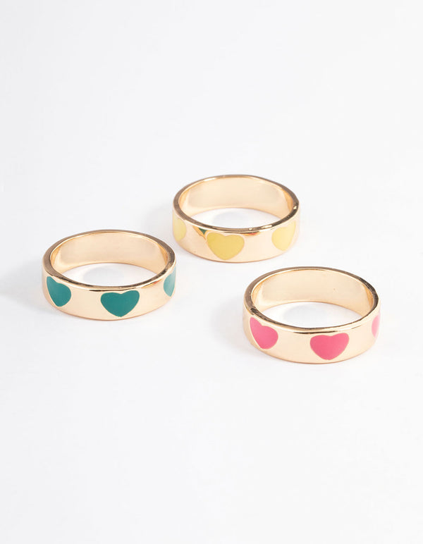 Gold Enamel Heart Ring Pack