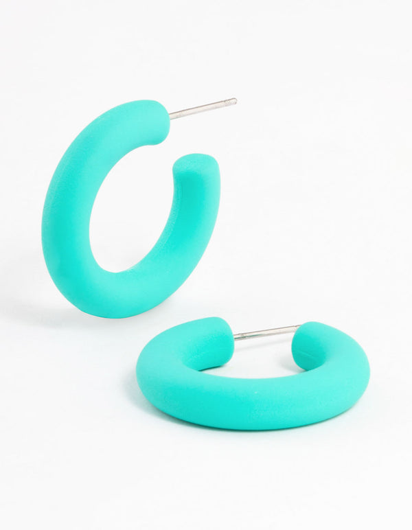 Blue Basic Chubby Hoop Earrings