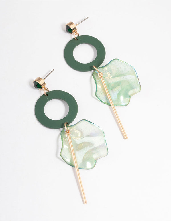 Green Circle Petal & Stick Drop Earrings