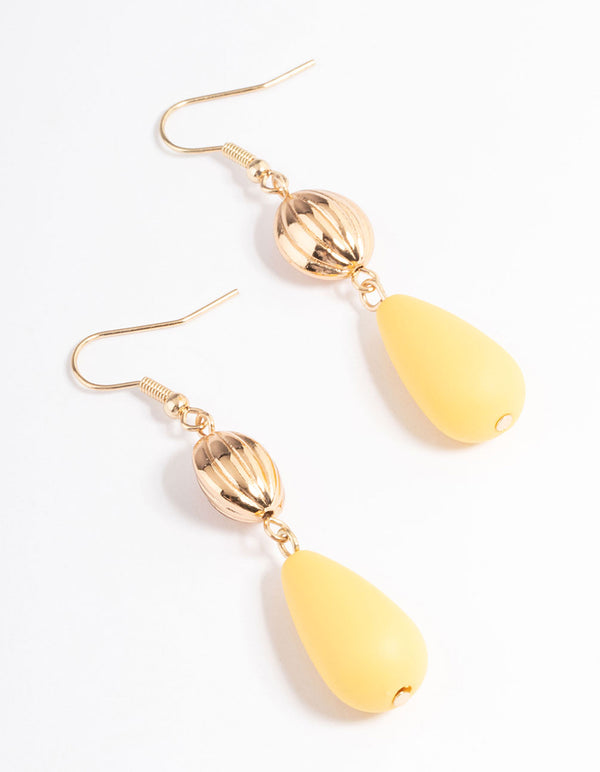 Yellow Large Coated Bead Drop Earrings