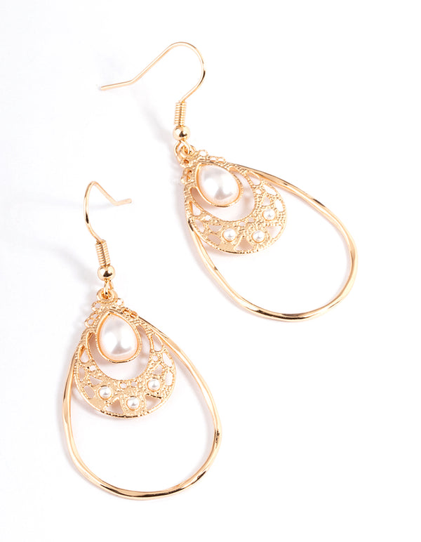 Gold Pretty Pearl Pear Drop Earrings