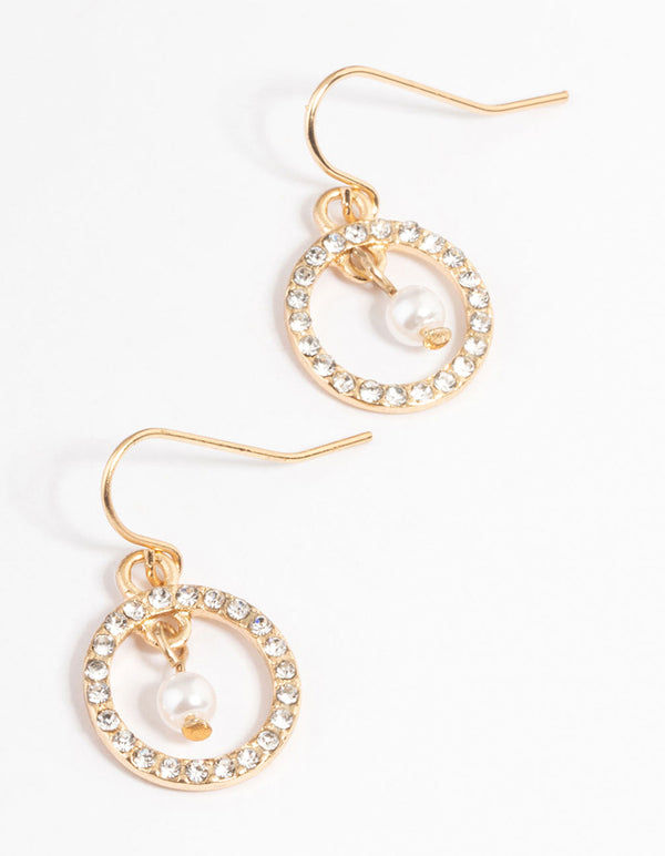 Gold Open Diamante Circle Drop Earrings