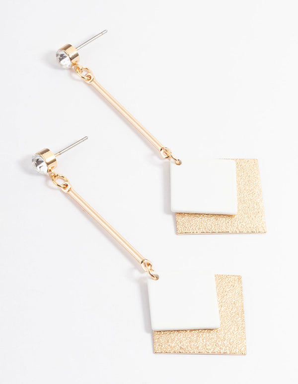 White Stick Double Diamond Drop Earrings