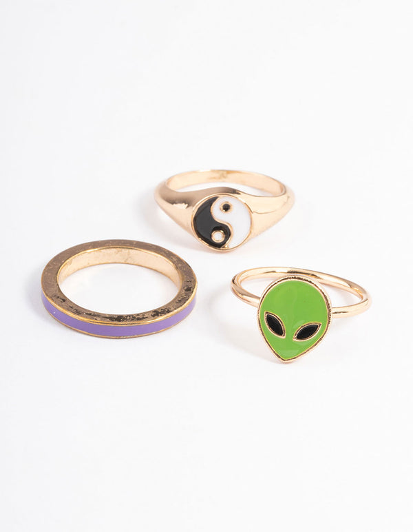 Gold Alien & Yin & Yang Ring Pack