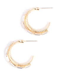 Gold Three Hoop Diamante Earrings - link has visual effect only