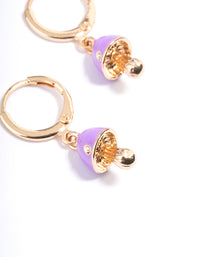 Gold Neon Purple Mushroom Huggie Earrings - link has visual effect only