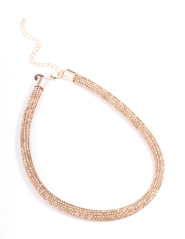 Rose Gold Skinny Diamante Tube Necklace