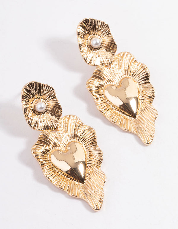 Gold Drop Heart Earrings