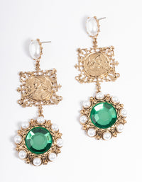 Gold Statement Gem Drop Earrings - link has visual effect only