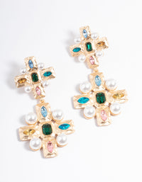 Gold Gem Double Cross Earrings - link has visual effect only