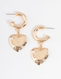 Gold Stamped Drop Heart Earrings - link has visual effect only