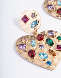 Gold Mixed Gem Stone Heart Earrings - link has visual effect only