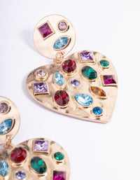 Gold Mixed Gem Stone Heart Earrings - link has visual effect only