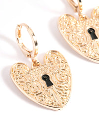 Gold Padlock Heart Drop Earrings - link has visual effect only