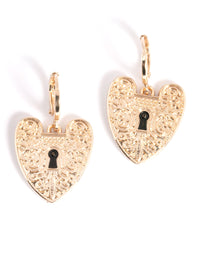 Gold Padlock Heart Drop Earrings - link has visual effect only