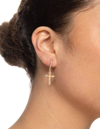 Gold Mini Cross Drop Earrings - link has visual effect only