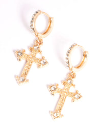 Gold Mini Cross Drop Earrings - link has visual effect only