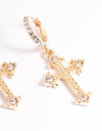 Gold Mini Cross Drop Earrings - link has visual effect only