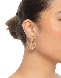 Gold Double Heart Drop Earrings - link has visual effect only