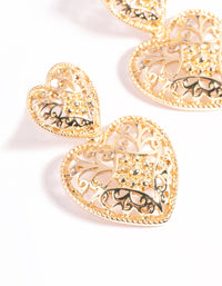 Gold Double Heart Drop Earrings - link has visual effect only