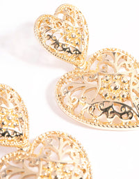 Gold Double Heart Drop Earrings - link has visual effect only