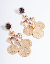 Gold Cross Coin Drop Earrings - link has visual effect only