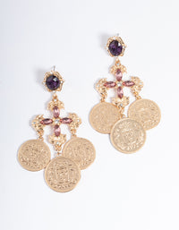 Gold Cross Coin Drop Earrings - link has visual effect only