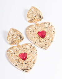 Gold Stamped Gem Heart Earrings - link has visual effect only