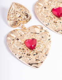 Gold Stamped Gem Heart Earrings - link has visual effect only