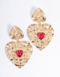 Gold Stamped Gem Heart Earrings - link has visual effect only