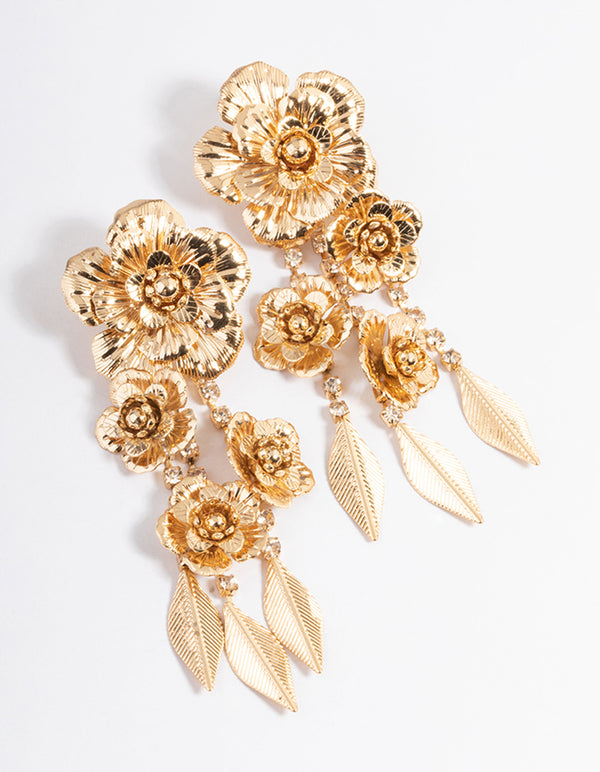 Gold Flower Drop Earrings