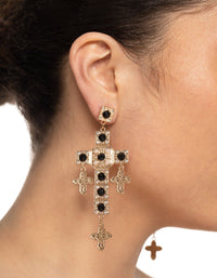 Gold Diamante Pearl Cross Earrings - link has visual effect only