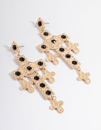 Gold Diamante Pearl Cross Earrings - link has visual effect only