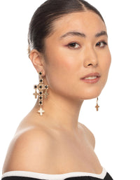 Gold Diamante Pearl Cross Earrings - link has visual effect only