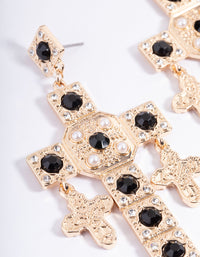 Gold Diamante Pearl Cross Earrings - link has visual effect only