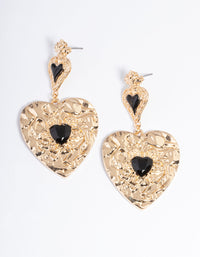 Gold Duo Heart Stamped Gem Earrings - link has visual effect only