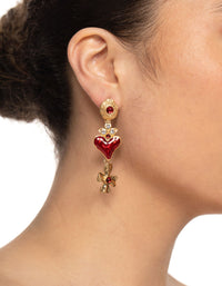 Gold Heart & Cross Drop Earrings - link has visual effect only