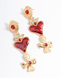 Gold Heart & Cross Drop Earrings - link has visual effect only