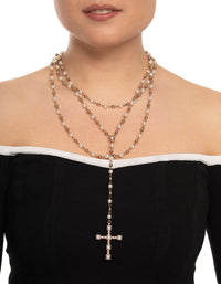 Pearl Long Beaded Cross Necklace - link has visual effect only